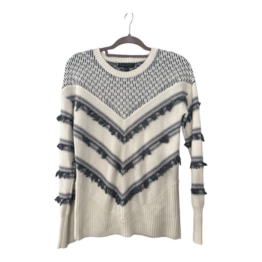 Banana Republic Sweater Black Cream Chunky Chevron Fringe Small